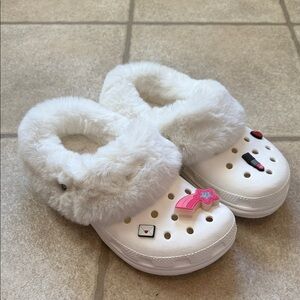 Women's White Furry Crocs